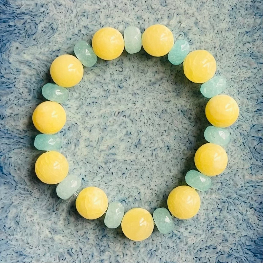 Yellow and Blue Glass Beads and Precious Stone Bracelet, Style 5520