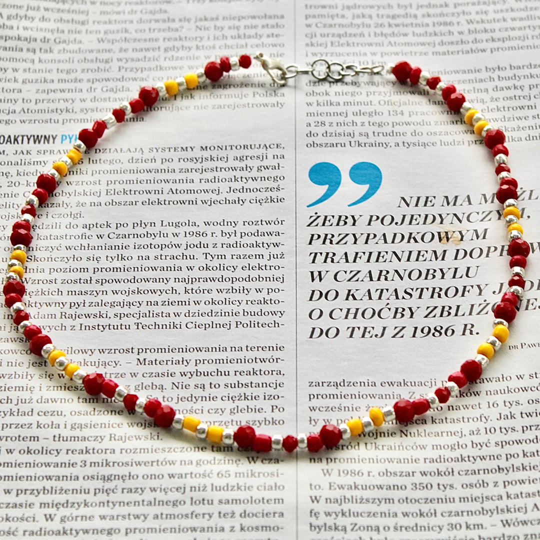 Yellow and Red Beaded with Silver Accents Necklace