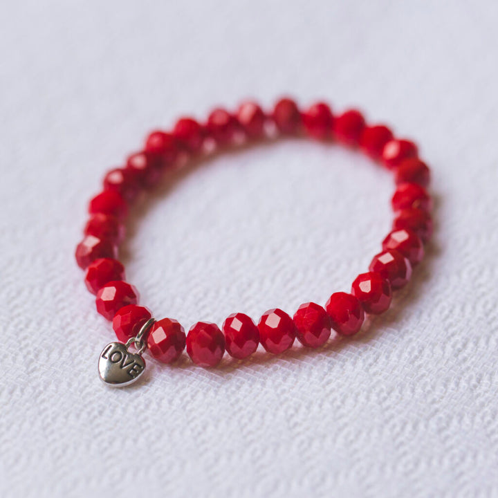 Cranberry Red Beveled Bracelet with Charm, Style 028, 071