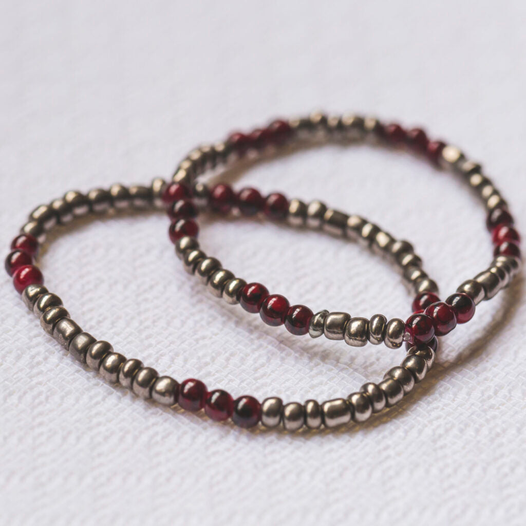 Gunmetal Grey and Cranberry Red Bracelet, Style 031