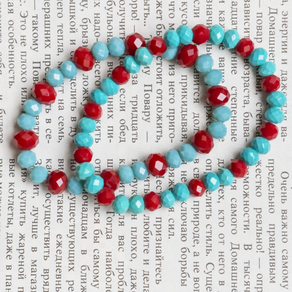 Cranberry Red and Light Blue Beveled Bracelet, Style 064