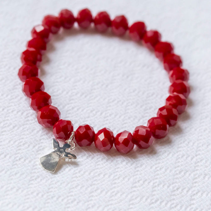 Cranberry Red Beveled Bracelet with Charm, Style 028, 071