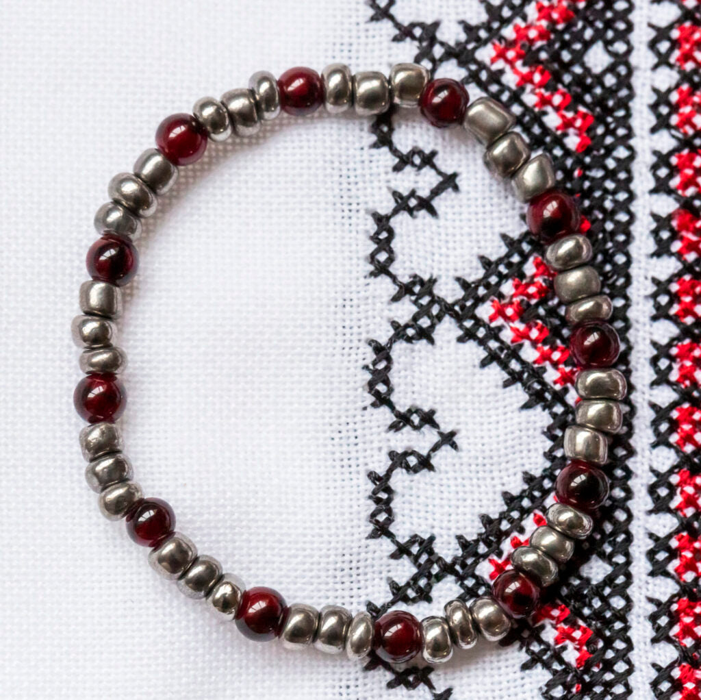 Gunmetal Grey and Cranberry Red Bracelet, Style 080
