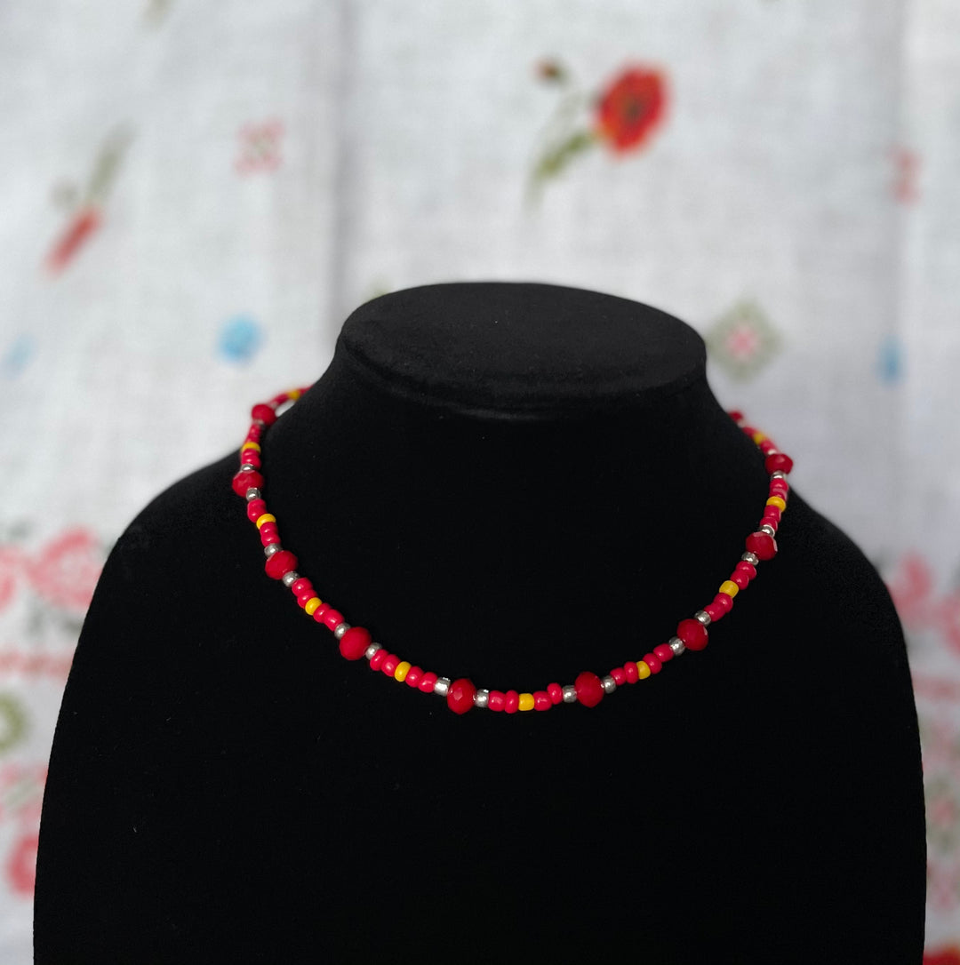 Yellow & Red Beaded Necklace
