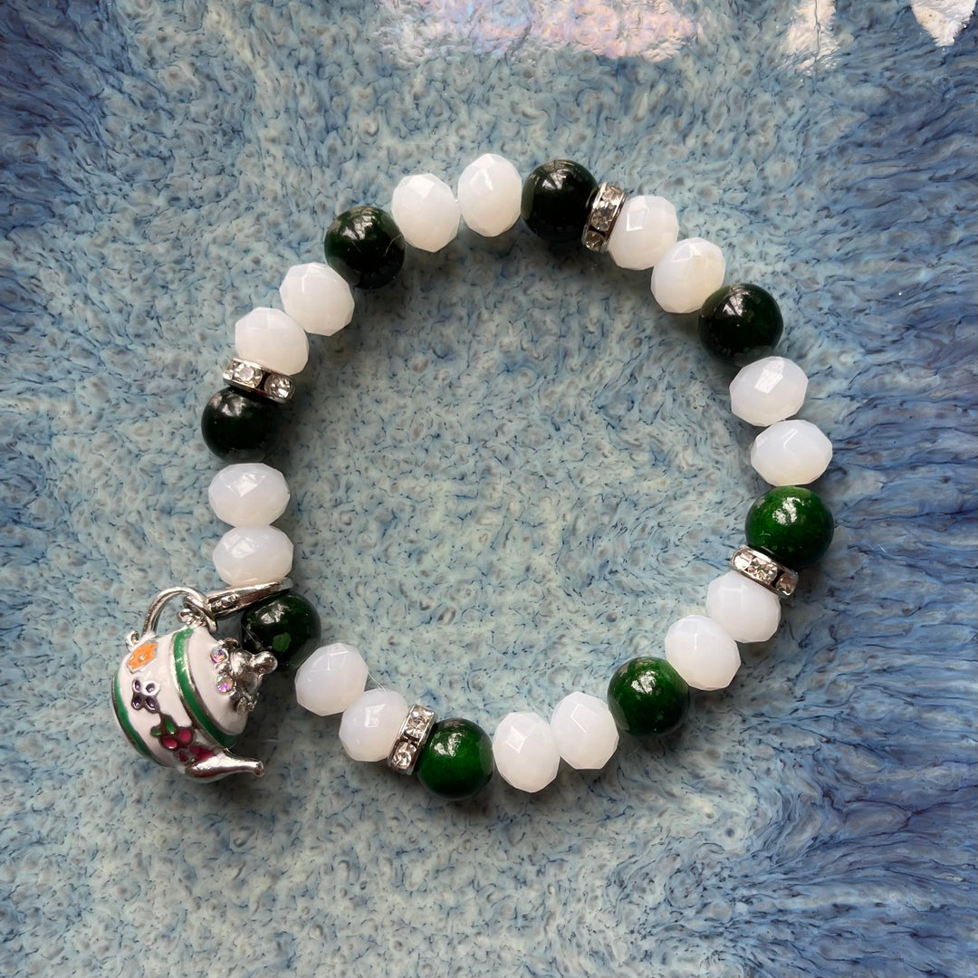 Tea Pot Green and White Bracelet, Style 5815
