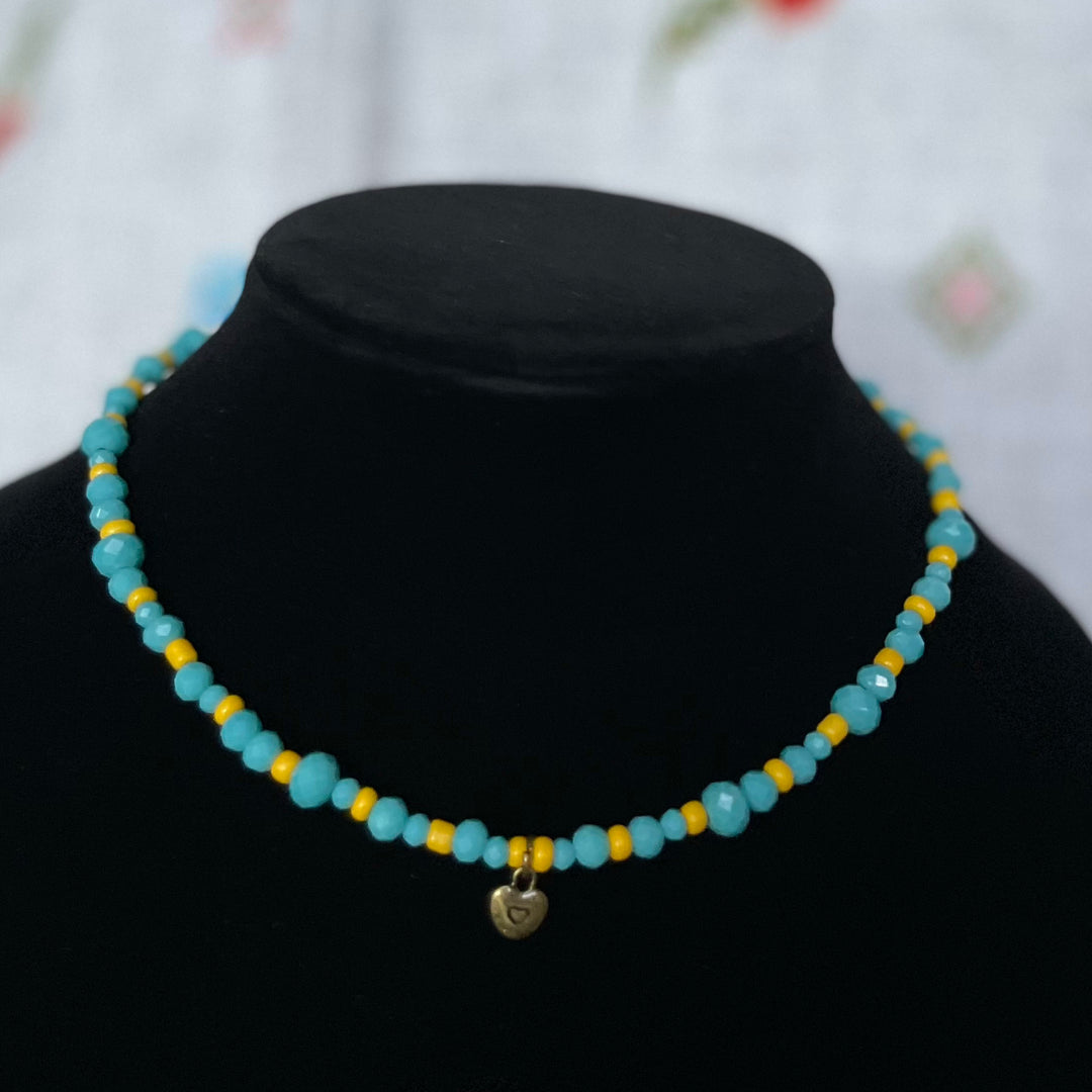 Yellow & Blue Necklace with Heart Charm