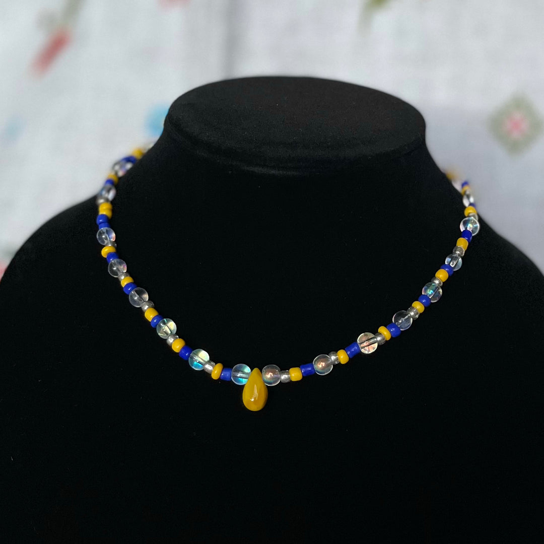 Yellow & Blue Necklace with Glass Charm