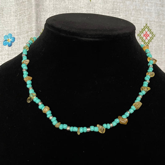 Yellow and Blue Beaded Necklace